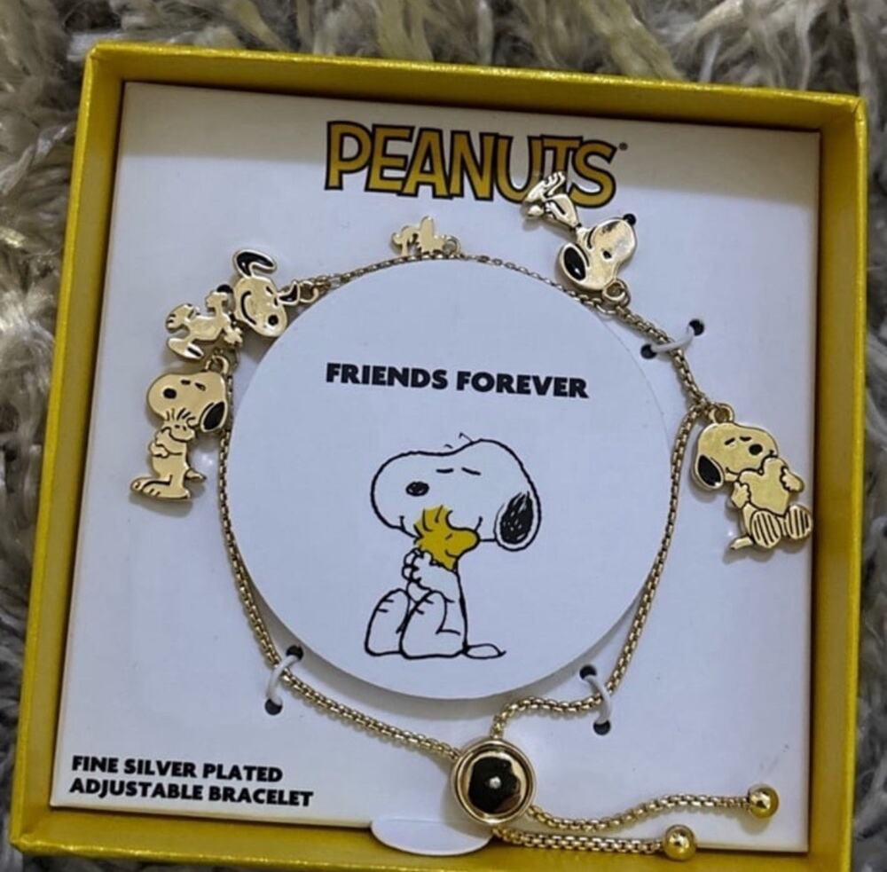 Peanuts Friends Forever Snoopy Woodstock Bracelet ADJUSTABLE Fine Gold Plated
